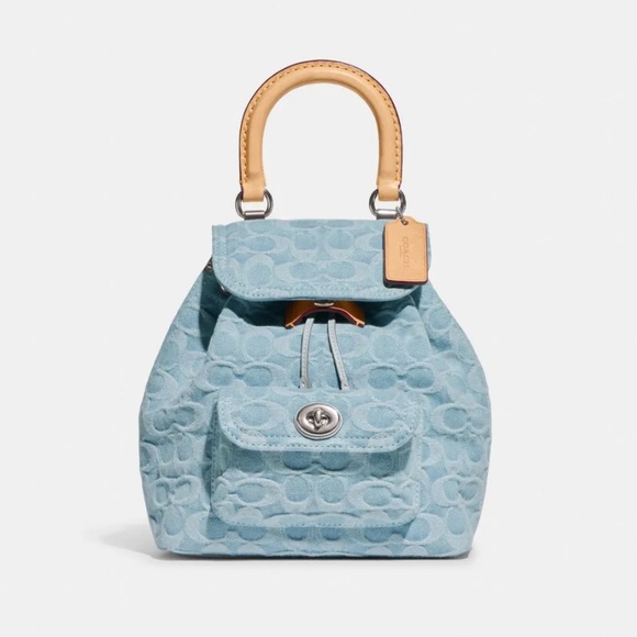 Coach Blue Women's Bag Riyadh signature denim backpack 21 NWOT - Picture 1 of 5